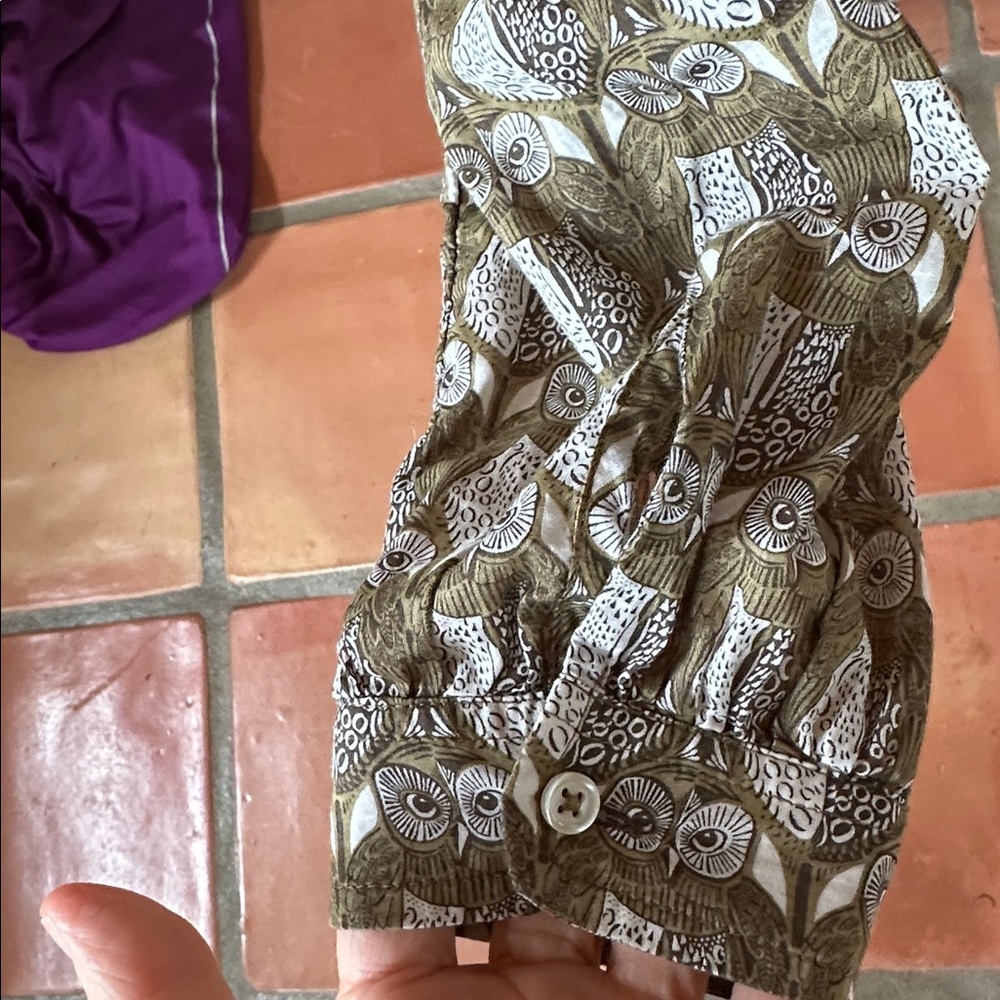 Talbots Olive Owl Patterned Blouse - image 7